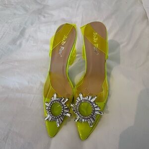 AMINA MUADDI knock off neon yellow jelly and jewel heels size 7